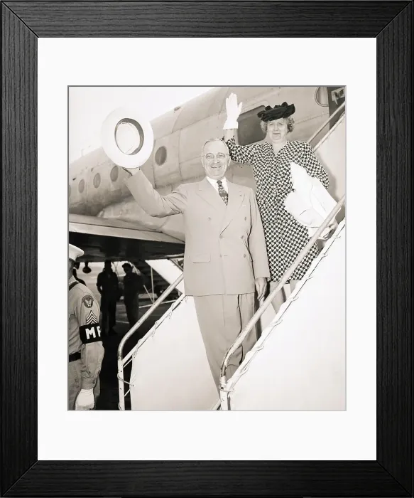 Framed Print : Harry and Bess Truman Wave from Plane Ramp Framed Print : Harry and Bess Truman Wave from Plane Ramp
