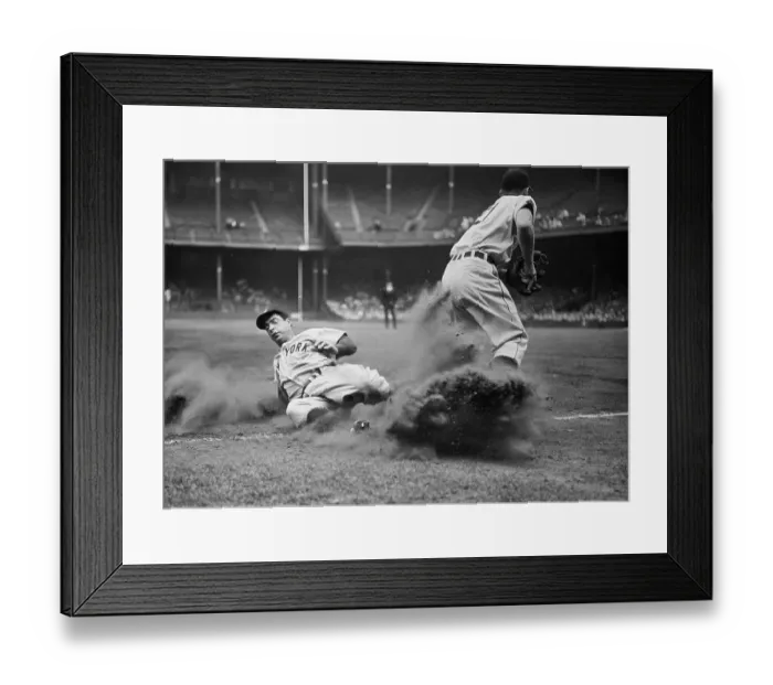 Framed Print : Joe DiMaggio Being Tagged Out at Base Framed Print : Joe DiMaggio Being Tagged Out at Base