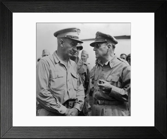Framed Print : Portrait of Generals MacArthur and Eichelberger Having Conversation Framed Print : Portrait of Generals MacArthur and Eichelberger Having Conversation