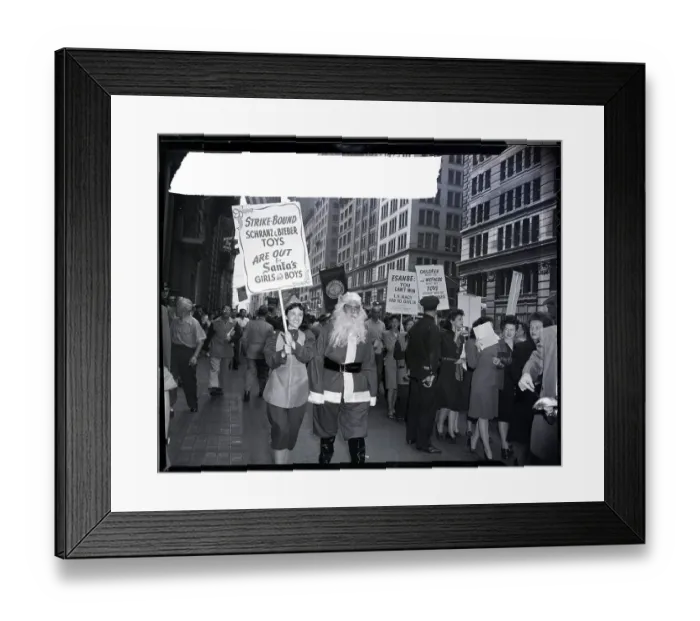 Framed Print : Picketers Picket with Man Dressed as Santa Claus Framed Print : Picketers Picket with Man Dressed as Santa Claus