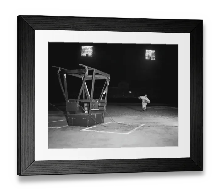 Framed Print : Bob Feller Throws Fastball To Machine Framed Print : Bob Feller Throws Fastball To Machine