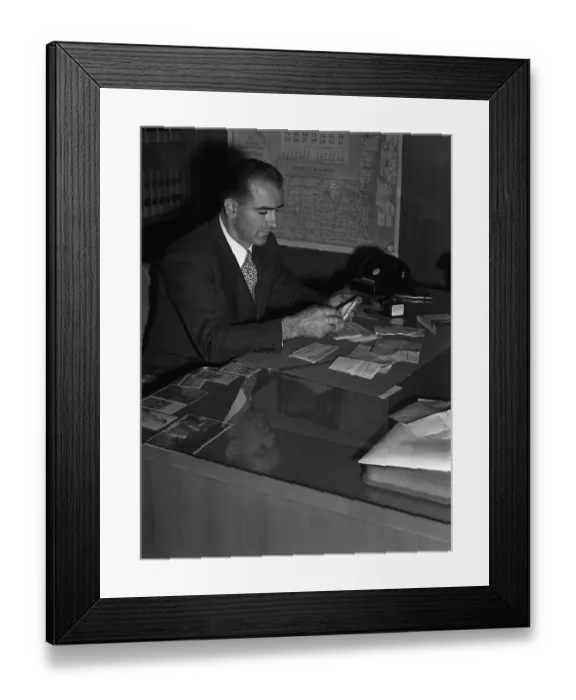 Framed Print : McCarthy Opens Congratulatory Telegrams Framed Print : McCarthy Opens Congratulatory Telegrams