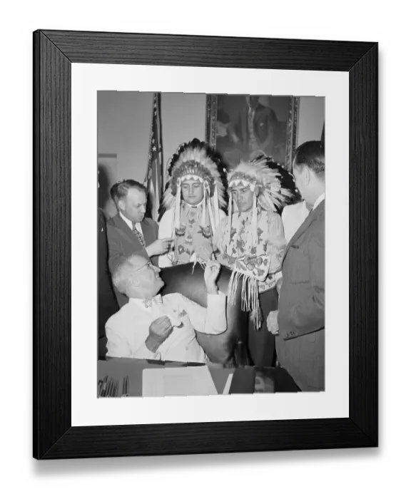 Framed Print : President Truman Signing Bill with Native Americans and Secretary Framed Print : President Truman Signing Bill with Native Americans and Secretary