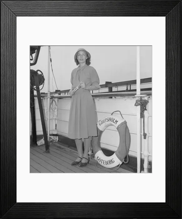 Framed Print : Actress Greta Garbo Posing on Ship Deck Framed Print : Actress Greta Garbo Posing on Ship Deck