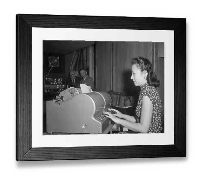 Framed Print : Typist Sits At First Chinese Typewriter