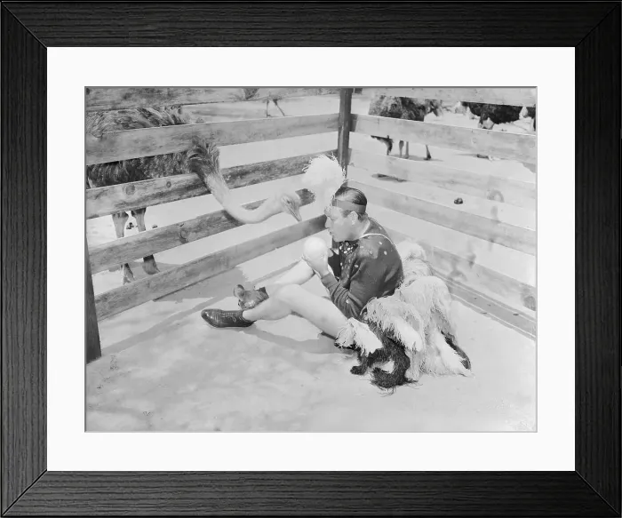 Framed Print : Jim Moran. Wearing specially designed hatching pants