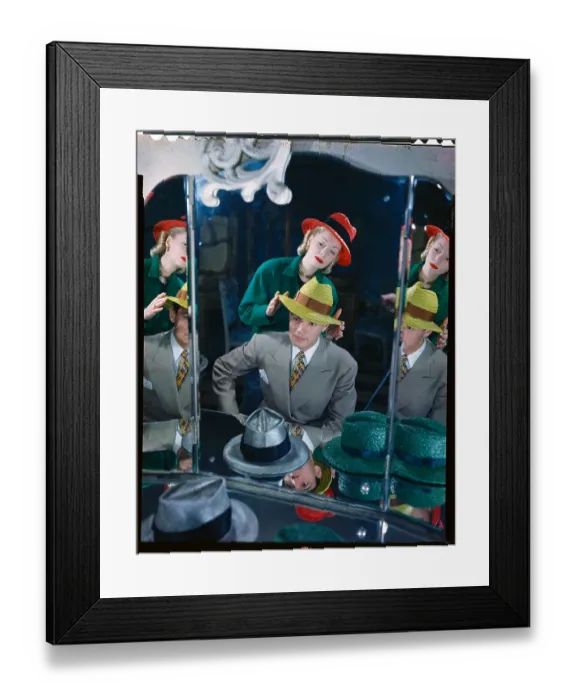 Framed Print : Models Trying on Colorful Hats by Florell Framed Print : Models Trying on Colorful Hats by Florell