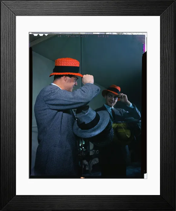 Framed Print : Model Trying on Colorful Straw Hat by Florell Framed Print : Model Trying on Colorful Straw Hat by Florell