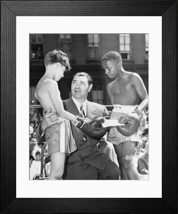 Framed Print : Jack Dempsey Congratulates Eleven Year Old Boxers Framed Print : Jack Dempsey Congratulates Eleven Year Old Boxers