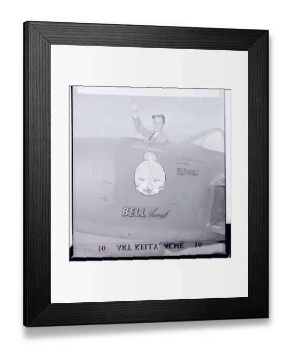 Framed Print : Reporter Waving from Jet Plane Cockpit Framed Print : Reporter Waving from Jet Plane Cockpit