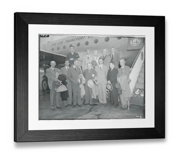 Framed Print : Publishers and Editors Posing near Airplane Framed Print : Publishers and Editors Posing near Airplane