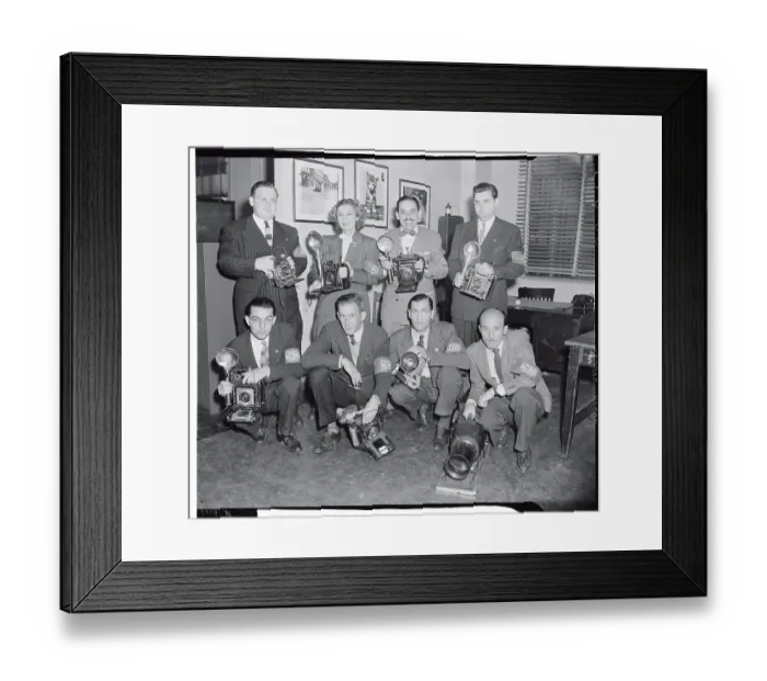 Framed Print : Acme Newspaper Cameramen Posing with Their Cameras Framed Print : Acme Newspaper Cameramen Posing with Their Cameras