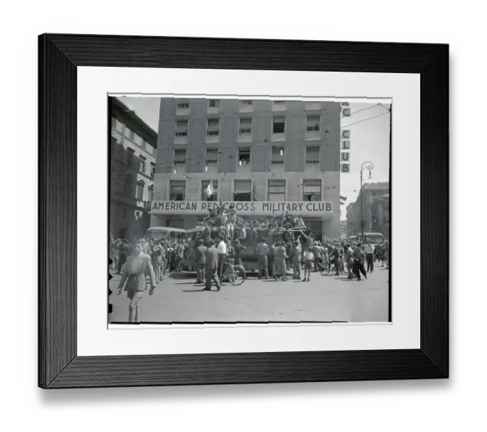 Framed Print : Crowd Gathered Outside Red cross Building Framed Print : Crowd Gathered Outside Red cross Building