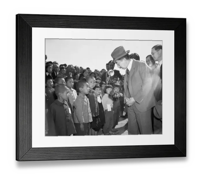 Framed Print : Hirohito Speaking with Children Framed Print : Hirohito Speaking with Children