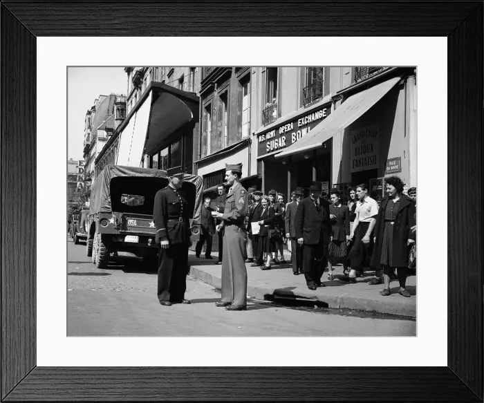 Framed Print : Soldiers Conversing by Ice Cream Parlor Framed Print : Soldiers Conversing by Ice Cream Parlor