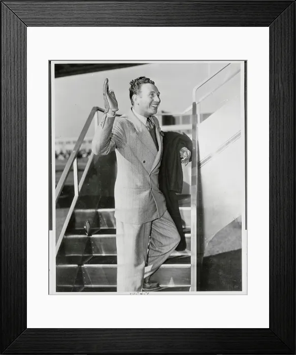 Framed Print : Charles Trenet Waving to Crowd at Airport Framed Print : Charles Trenet Waving to Crowd at Airport
