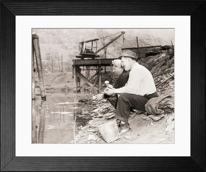 Framed Print : Miners Fishing During a Strike Framed Print : Miners Fishing During a Strike