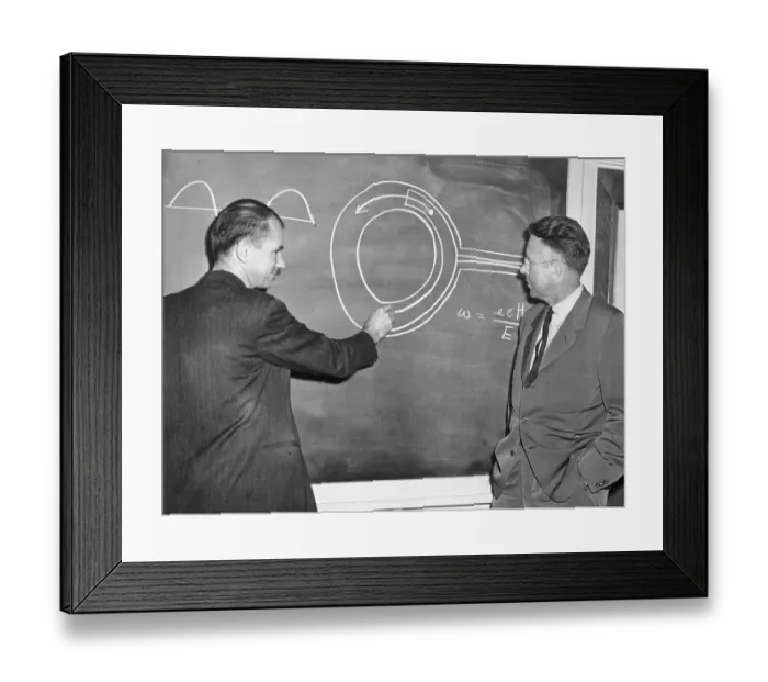 Framed Print : Scientists Discussing Atomic Energy at Board