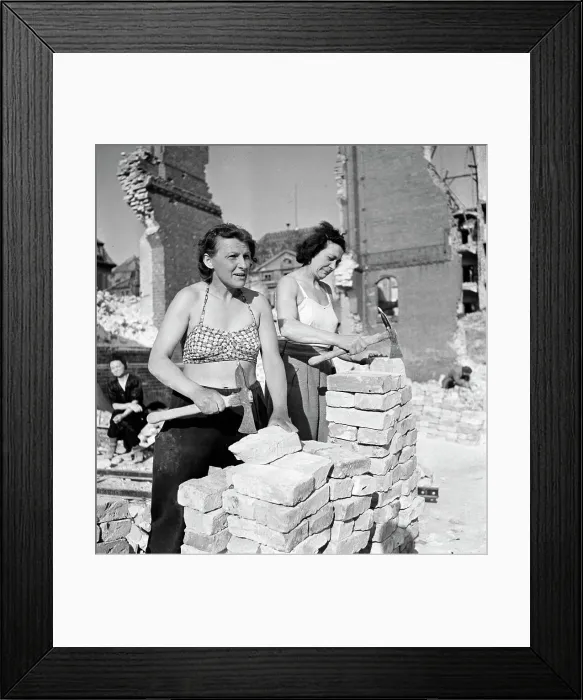 Framed Print : Two Women Workers Chipping Bricks Framed Print : Two Women Workers Chipping Bricks