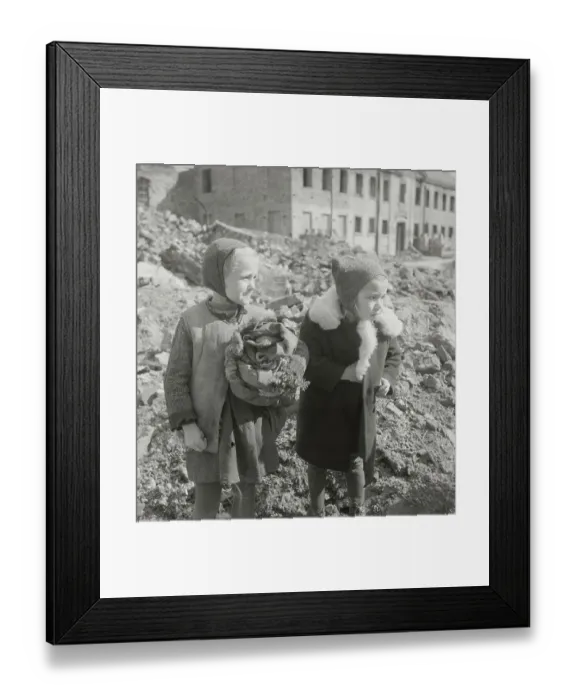Framed Print : Children Standing Amongst Rubble Framed Print : Children Standing Amongst Rubble