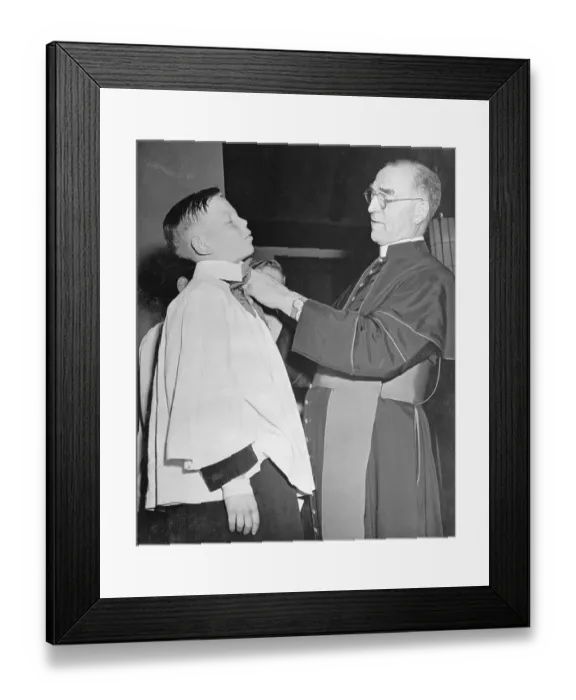 Framed Print : E. J. Flanagan Prepping Choir Member Before Boys Town Event Framed Print : E. J. Flanagan Prepping Choir Member Before Boys Town Event