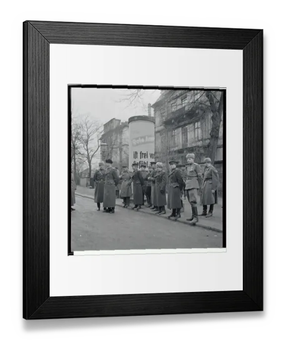 Framed Print : View of Soldiers Lined up in Street Framed Print : View of Soldiers Lined up in Street