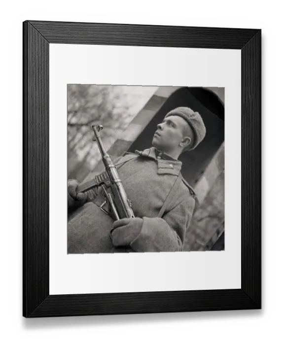 Framed Print : Portrait of Soldier Holding Gun