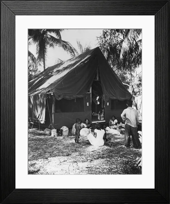 Framed Print : Islanders Sitting Outside Army Tent Framed Print : Islanders Sitting Outside Army Tent
