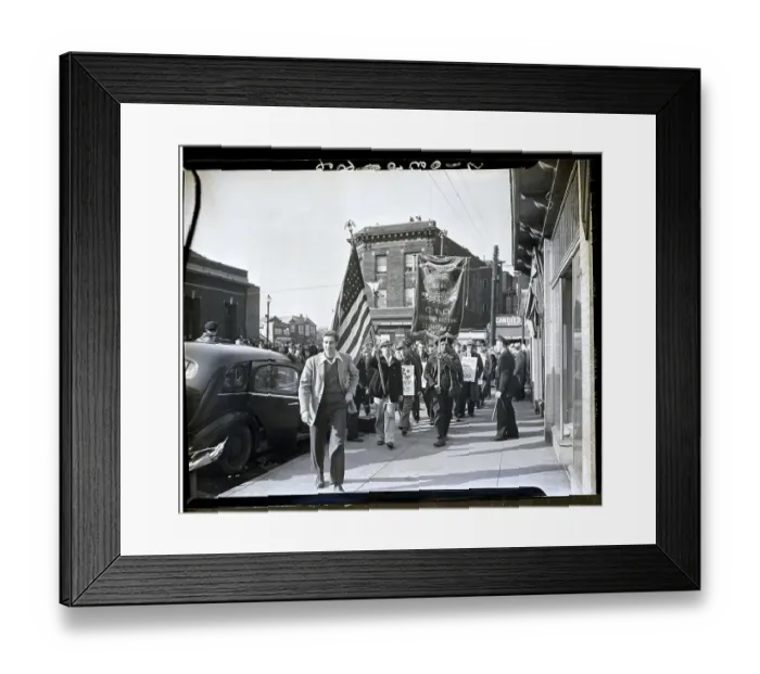 Framed Print : Pickets Marching with Flags and Signs