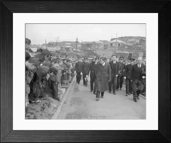 Framed Print : Emperor Hirohito Tips Hat to Subjects Framed Print : Emperor Hirohito Tips Hat to Subjects