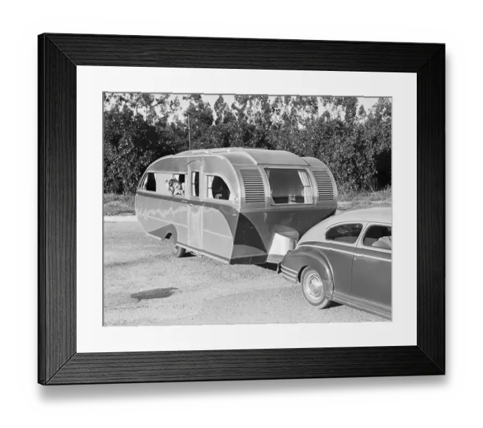 Framed Print : Woman Waving from Trailer Window Framed Print : Woman Waving from Trailer Window