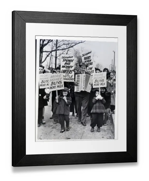 Framed Print : Children and Accordion Player Picketing Framed Print : Children and Accordion Player Picketing