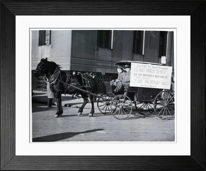 Framed Print : Postal Workers Picket in Horse Wagon Framed Print : Postal Workers Picket in Horse Wagon