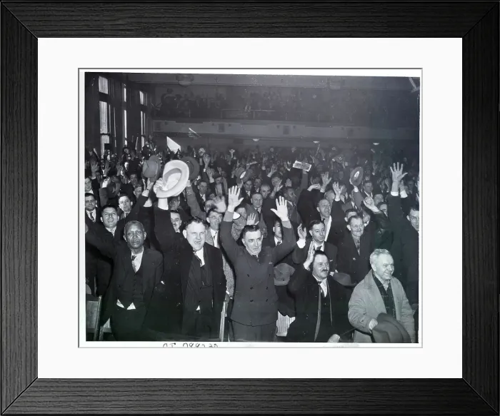 Framed Print : Steel Workers Celebrate End of Strike Framed Print : Steel Workers Celebrate End of Strike