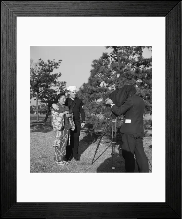 Framed Print : Photographing Sailor and Japanese Girl Framed Print : Photographing Sailor and Japanese Girl