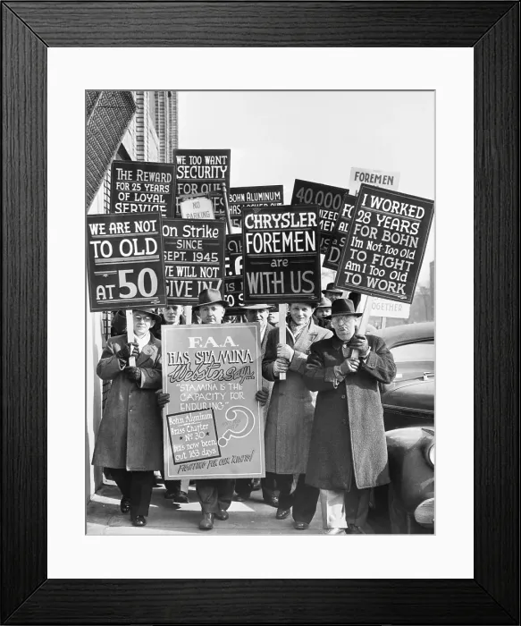 Framed Print : Aluminum Foremen On Strike W / Signs