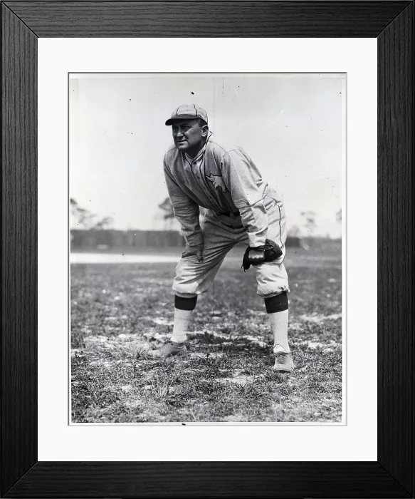 Framed Print : Ty Cobb Bent Over In Position; Fielding