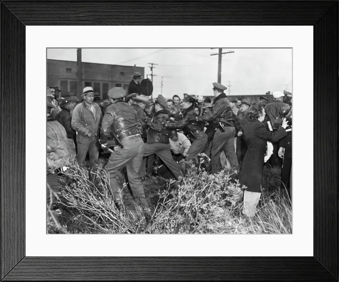 Framed Print : Police Fight with Picket Line by Factory Framed Print : Police Fight with Picket Line by Factory