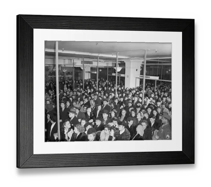 Framed Print : Crowd Waiting To Buy Nylons (Stockings) Framed Print : Crowd Waiting To Buy Nylons (Stockings)