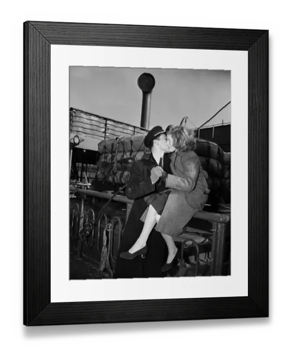 Framed Print : War Bride and Husband Kissing on USS Argentina Framed Print : War Bride and Husband Kissing on USS Argentina