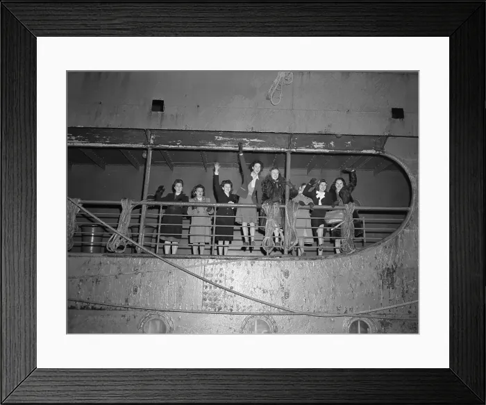 Framed Print : War Brides Waving from Ship Deck Framed Print : War Brides Waving from Ship Deck