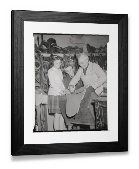 Framed Print : Mr Kauffmann Demonstrating Saddle Making Framed Print : Mr Kauffmann Demonstrating Saddle Making