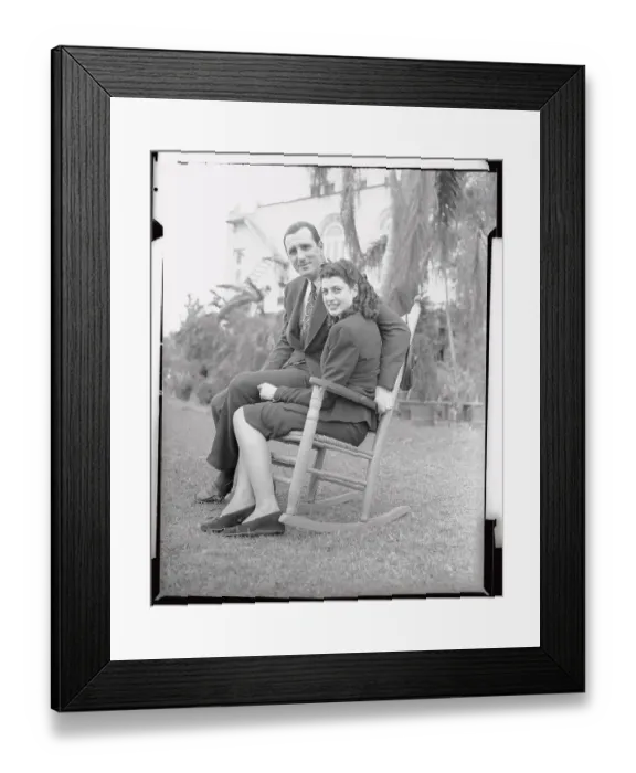 Framed Print : Portrait of Hank and Coral Greenberg Sitting on Rocking Chair Framed Print : Portrait of Hank and Coral Greenberg Sitting on Rocking Chair