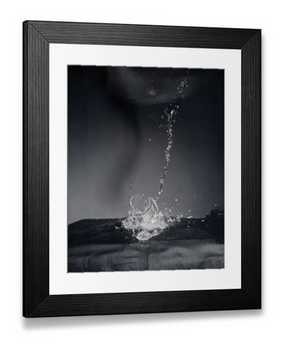 Framed Print : Fallen Glass with Water Breaking Framed Print : Fallen Glass with Water Breaking