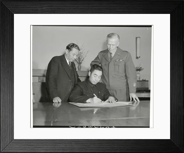 Framed Print : Chou En Lai Signing Cease Fire Agreement Framed Print : Chou En Lai Signing Cease Fire Agreement