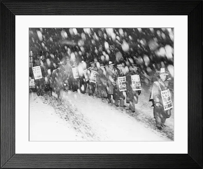 Framed Print : Picketers Maching In Snow W / Signs / Necks Framed Print : Picketers Maching In Snow W / Signs / Necks