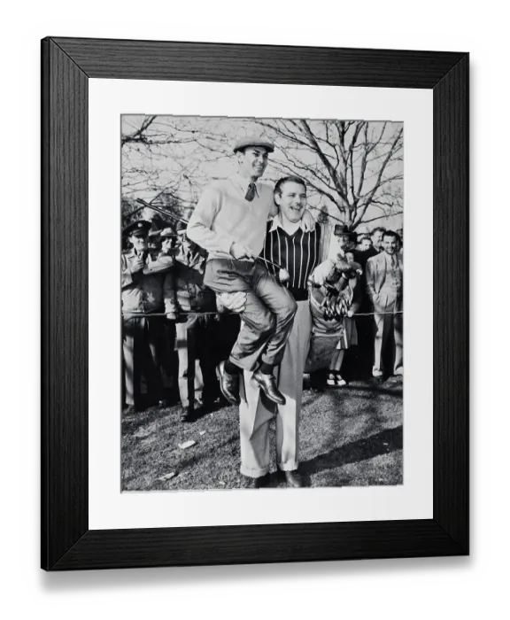 Framed Print : Buddy Baer Holding Ben Hogan in Arm at Golfing Event Framed Print : Buddy Baer Holding Ben Hogan in Arm at Golfing Event