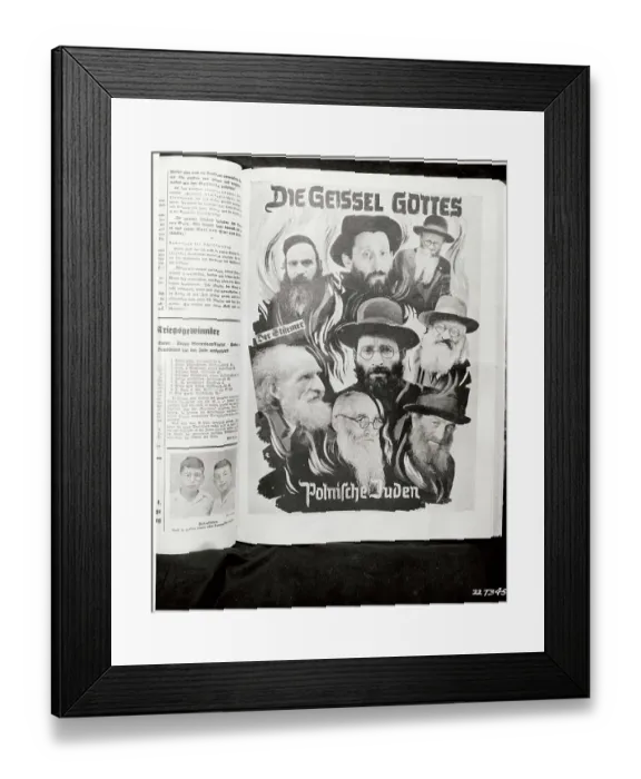 Framed Print : Newspaper Showing Jews in Flames Framed Print : Newspaper Showing Jews in Flames