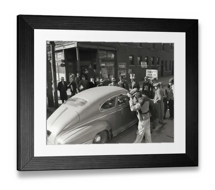 Framed Print : Strikers Block Car from Passing Picket Framed Print : Strikers Block Car from Passing Picket
