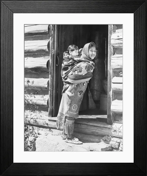 Framed Print : Cherokee Woman Carrying Child Framed Print : Cherokee Woman Carrying Child